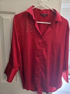 Como Black Red Button-Down Shirt with Shoulder Stud Detail
